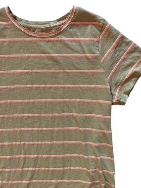 Women's SONOMA The Everyday Tee Short Sleeve Retro Stripes T-Shirt GREEN Size XL